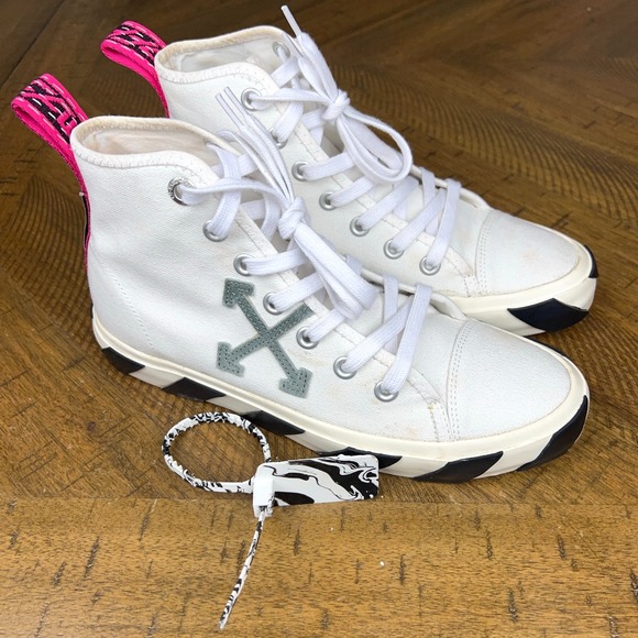 Off-White Shoes Mens 40 White Pink‎ Canvas Vulc Mid Top Virgil Abloh Sneakers